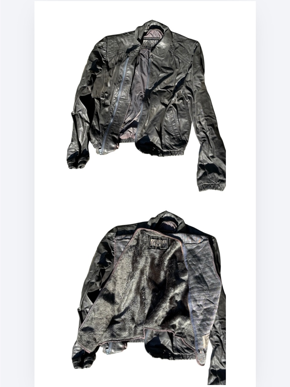 Black Faux Leather Bomber Jacket size 5/6